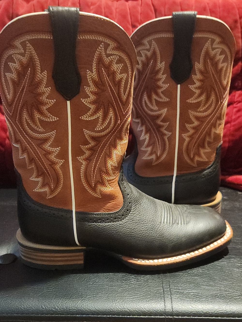 Classic Two-Tone Leather Cowboy Boots - Black & Brown